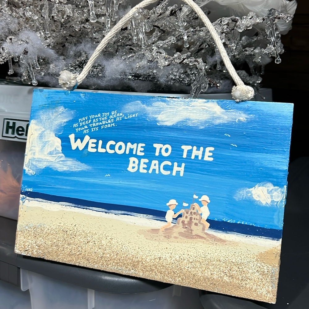 Handmade 2 Boys at the Beach Plaque EUC